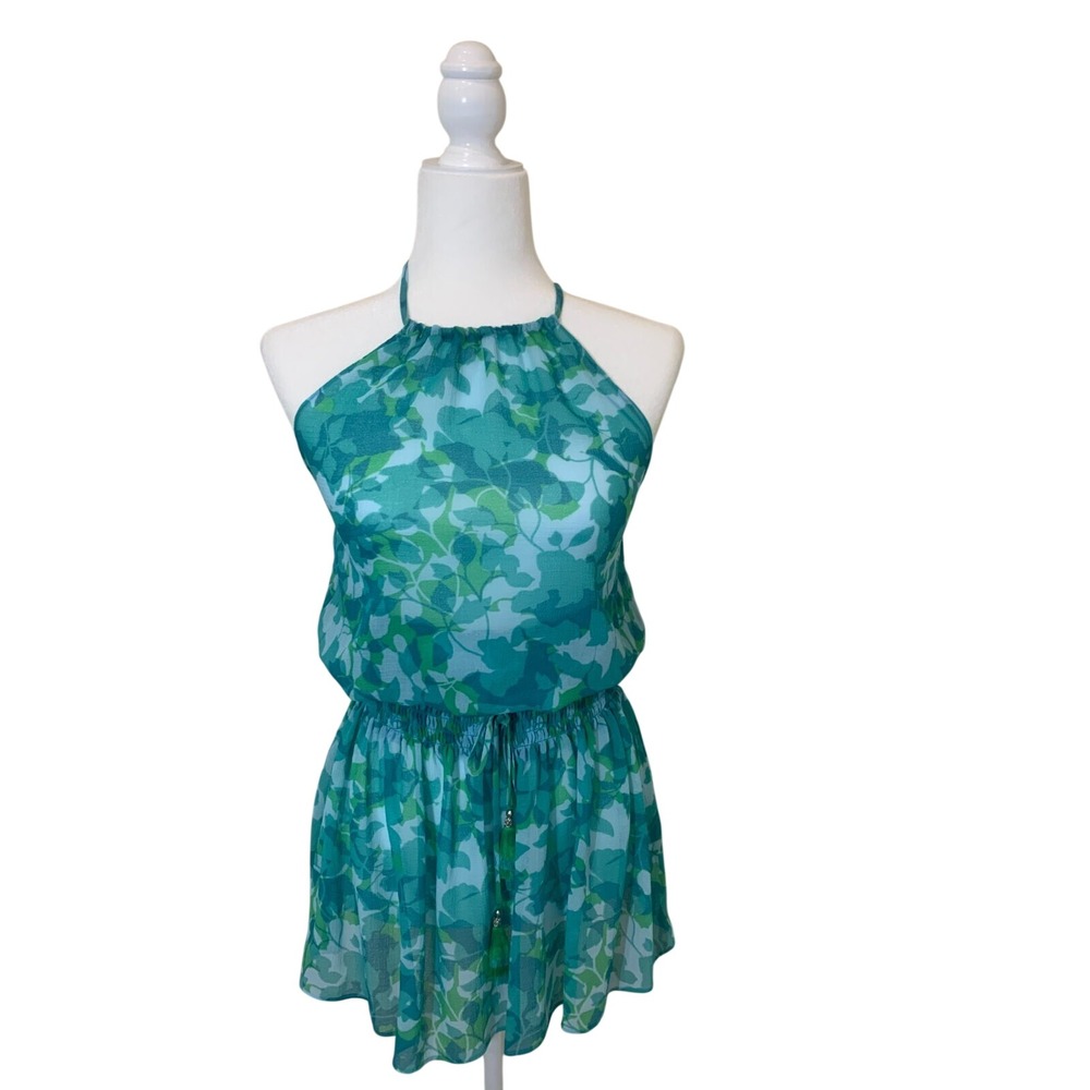 Ramy Brook Halter Top Womens XS Sheer Blue Green Semi Sheer Chiffon Beach Resort